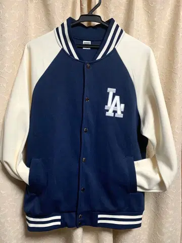 자켓 블루종 네이비 컬러 & 화이트 로고 와펜 부착 L 사이즈