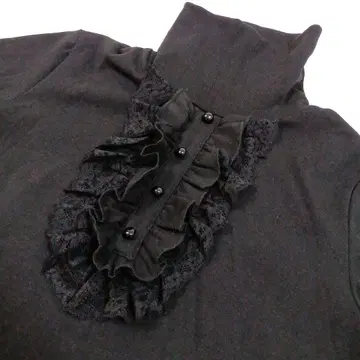 Yi yi mei 블랙 프릴 블랙 긴팔 하이넥 상의