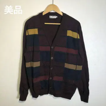 90s 빈티지 체크 무늬 니트 가디건 브라운 구제 의류/새상품급