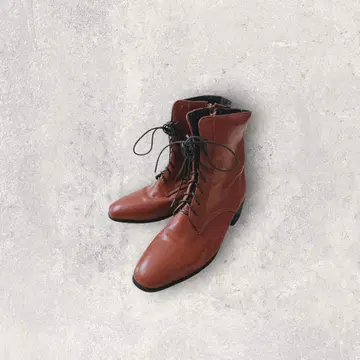 레이스업 숏부츠 스퀘어토 천연 가죽풍 사이드 지퍼 청키힐