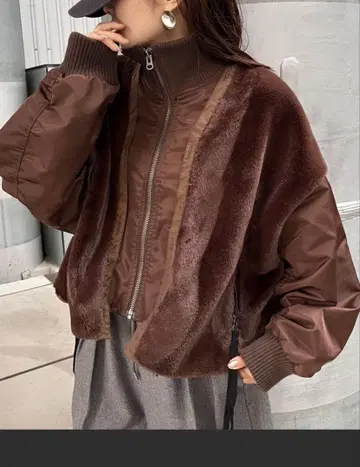 [ etsinta ] 퍼 절개 숏 스탠드 자켓