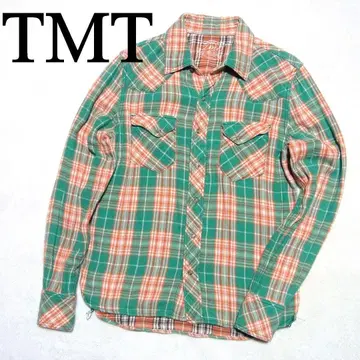 TMT 더블 거즈 웨스턴 체크 셔츠 기무라 타쿠야 그린 x 오렌지