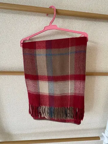 체크 무늬 프린지 스톨 빨간색 머플러 레드