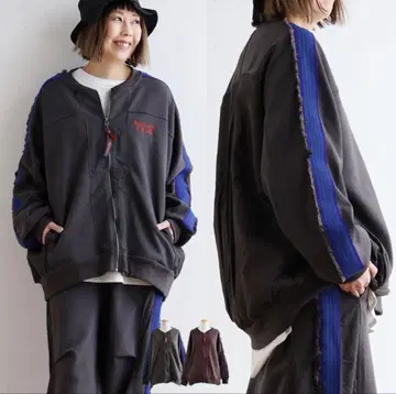 IRIEY 프린지 라인 테이프 ZIP 블루종 차콜 그레이