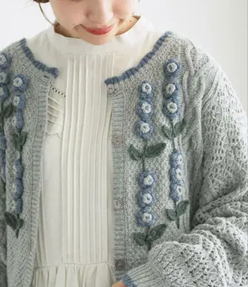 사만사 모스모스 TSUHARU 코바늘 꽃 모티브 니트 가디건