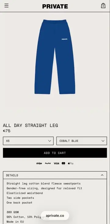 [ PRIVATE ] 블루 조거 팬츠 X-Small