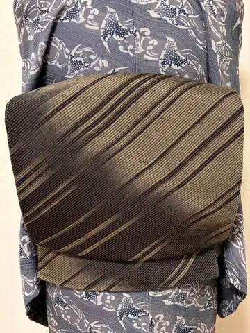 후쿠로 오비 캐주얼 오비 사선 무늬 순수 실크