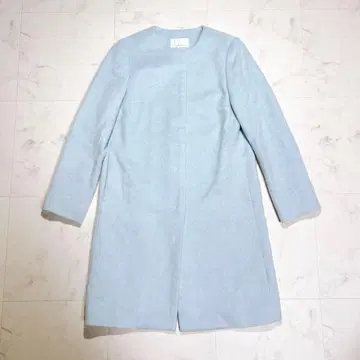 새상품급 엠프리미어 노카라 롱 코트 블루 일본제 34 샤기