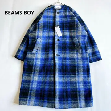 새상품 BEAMS BOY 슬리버 타탄 체크 노카라 코트 22FW