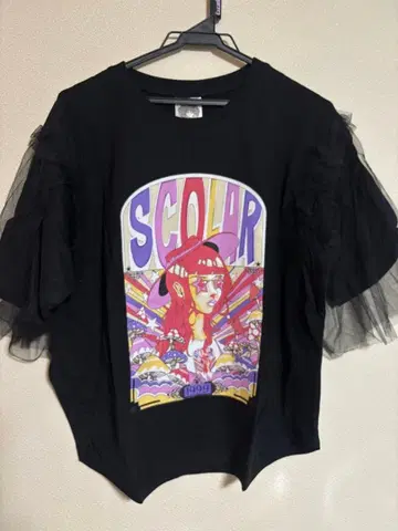 스칼라 버섯 패턴과 애니메이션풍 여아 튤 레이어드 T셔츠