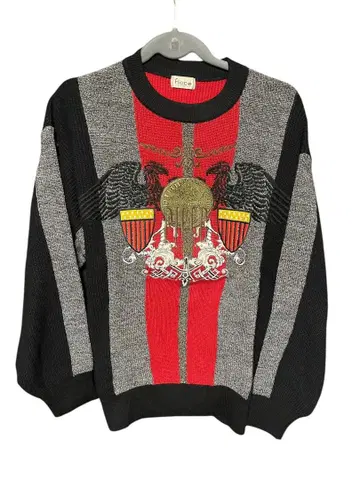 빈티지 ficce 엠블럼 자수 니트 스웨터