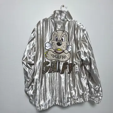 새상품 GALFY 갈피 실버 빅 로고 자수 레오파드 블루종