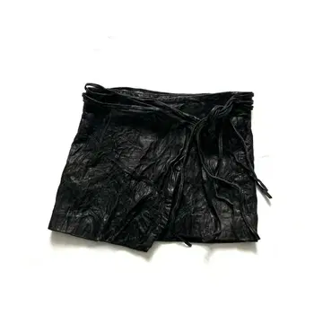 90s 빈티지 양가죽 램 가죽 허리띠 랩스커트 주름 가공