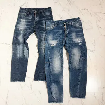[2개 세트] DSQUARED2 데미지&페인트 가공 데님 46사이즈