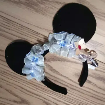 미키 귀 모양 머리띠 프릴 꽃 오간자