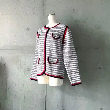 택 포함 새상품 노카라 니트 자켓 가디건 마린 보더