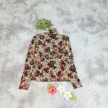 [ Se ninon ] 티셔츠 하이넥 꽃무늬 긴팔 시어