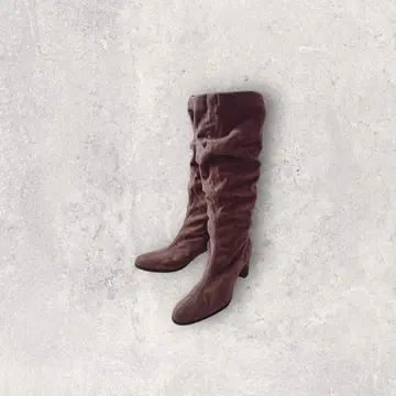 니하이 부츠 스웨이드 느낌 롱 주름 슬림 레그 브라운 24.5 3E