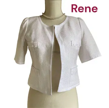 새상품급 르네 청순하고 산뜻한 화이트 썸머 노카라 자켓