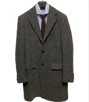 새상품급 고급 라인 뉴요커 해리스 트위드 체스터 코트 M 호두 단추