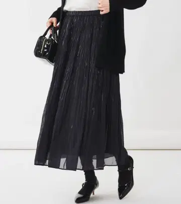 UNTITLED 워셔블 시어 플리츠 스커트 블랙 빅 사이즈