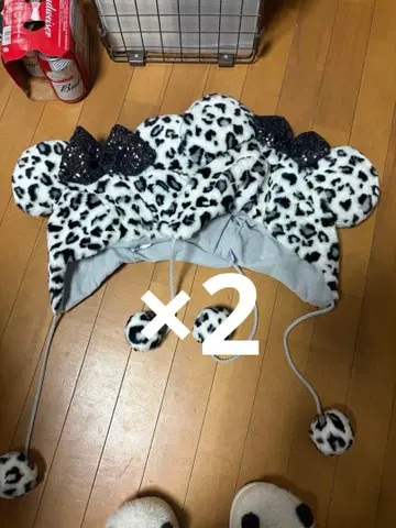 레오파드 무늬 미키 귀도리 모자