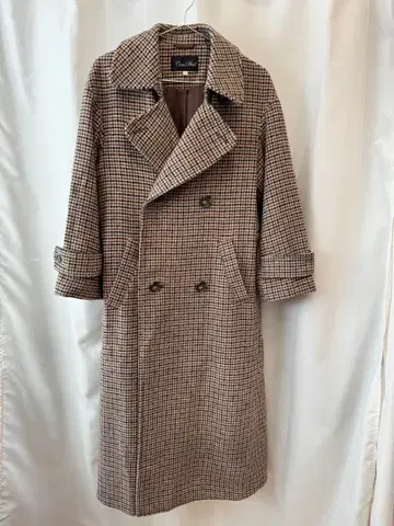 [새상품급] 코코딜 울 혼방 체크 무늬 롱 코트 사이즈 1