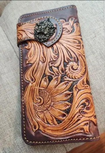 바이커 지갑 천연 가죽 소가죽 카빙 이글 당초 지갑 가죽