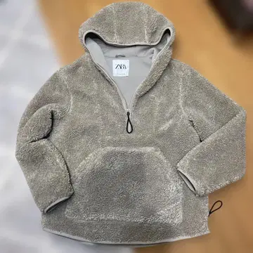 ZARA 하프 지퍼 보아 자켓 후드 부착 베이지