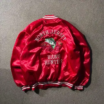 USA HARTWELL 새틴 바시티 자켓 블랙 낚시 기업 로고