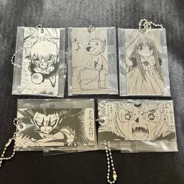 골드 컬러의 갓슈 DMM 복권 D상 메탈 키링 5종