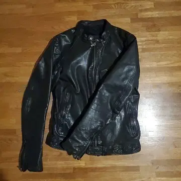 SHELLAC 블랙 가죽 라이더 자켓