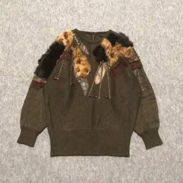 90s 빈티지 니트 스웨터 브라운 퍼 여성용 레트로