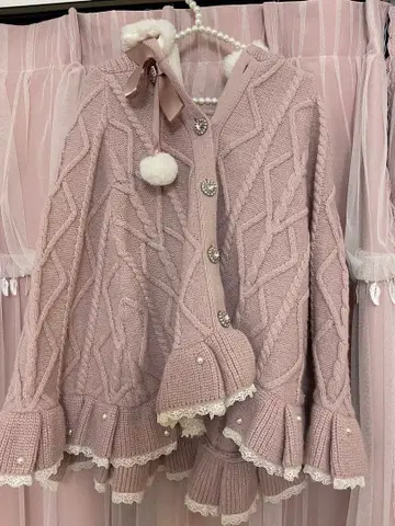 Ank Rouge 케이블 니트 판초 핑크