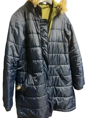 리버서블 네이비 그린 퀼팅 다운 자켓