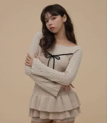 ANDMARY milky frill mini dress beige