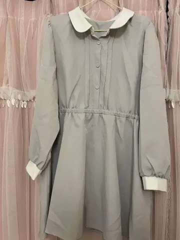 그레이 긴팔 원피스 화이트 카라 부착