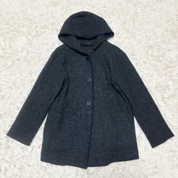 Leilian 레리안 후디드 코트 울 다크 그레이 스티치 7호