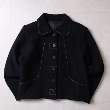 스티치 디자인 숏 자켓 블랙 울 100% 빈티지