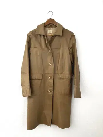 브라운 천연 가죽 롱 코트