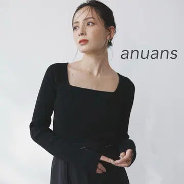 anuans 캐시미어 블렌드 데콜테 리브 니트 풀오버 블랙