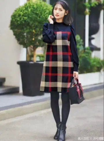 블루 레이블 크레스트브릿지 체크 무늬 니트 원피스 38