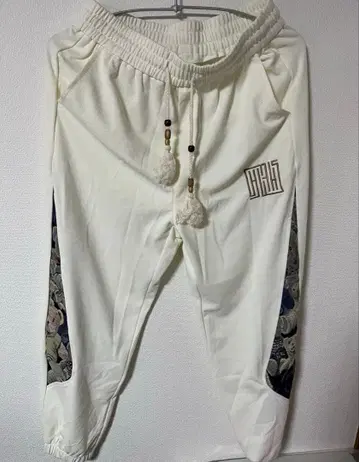 꽃무늬 사이드 패널 화이트 팬츠