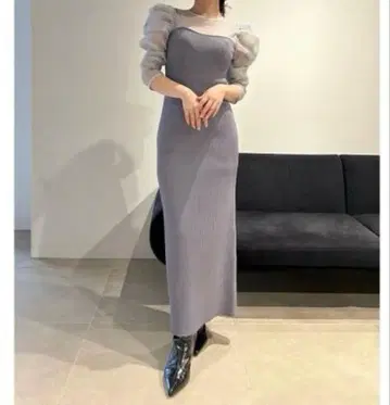 프레이 아이디 오간자 슬리브 니트 콤비 원피스