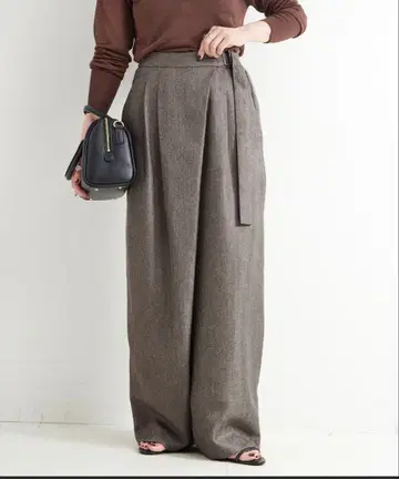 손세탁 가능 / 헤더 트위드 랩 턱 슬랙스