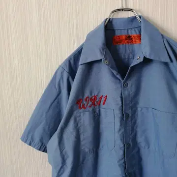 RED KAP 워크 셔츠 반팔 스카이블루 자수