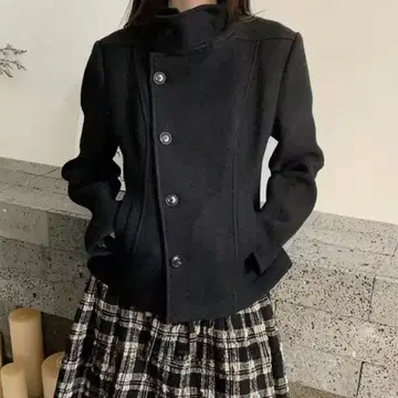 블랙 울 피 코트 더블 버튼 체스터 코트 짧은 기장