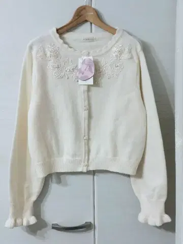 3L 시마무라 아오키 미사코 장미 버튼 레이스 니트 가디건 크림