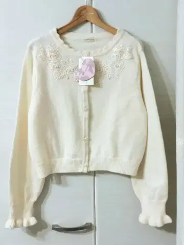 3L 시마무라 아오키 미사코 장미 버튼 레이스 니트 가디건 크림