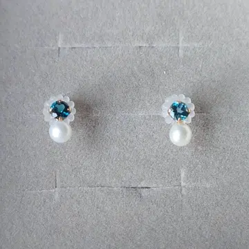 미사용 츠츠미 담수 펄 런던 블루 토파즈 귀걸이 K10